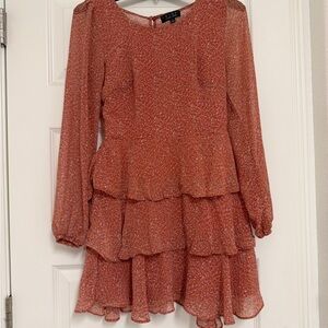 Elegant Rust Long Sleeve Tiered Dress
